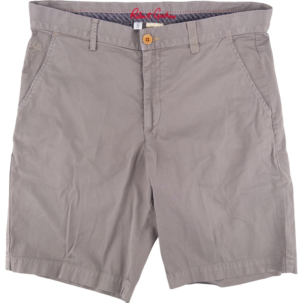 Robert Graham Mens 34 Pima Cotton Stretch Classic Fit Chino Shorts Grey Luxury